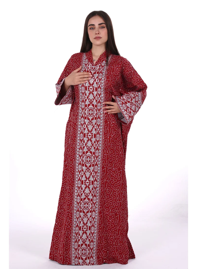Embroidered Linen Jalabiya dress with unvisible belt